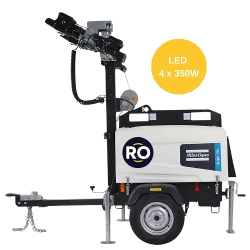 Tour d'éclairage LED 1400W Atlas Copco avec générateur 2,8kW - Mat électrique
